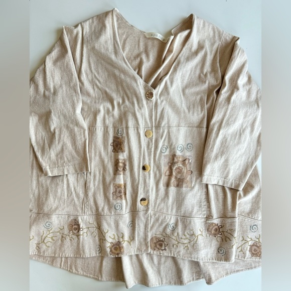 Blue Fish Clothing Cream Beige Art Hand Painted Button Down Cardigan - Picture 8 of 13